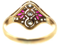 Art Deco 14ct Gold & Platinum, Ruby & Diamond Ring