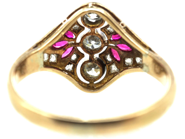 Art Deco 14ct Gold & Platinum, Ruby & Diamond Ring