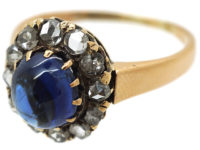 Edwardian 14ct Gold, Cabochon Sapphire & Rose Diamond Oval Cluster Ring