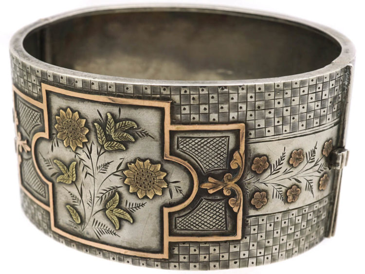 Victorian Silver & Two Colour Gold Overlay Bangle