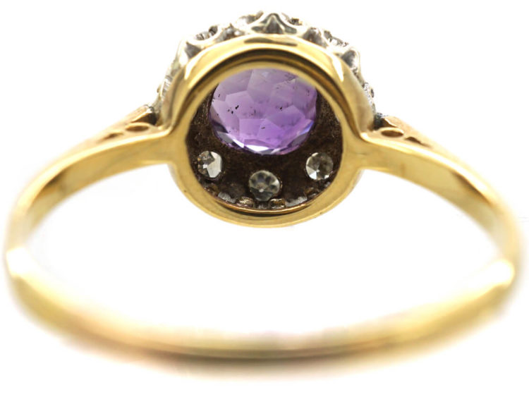 18ct Gold, Amethyst & Diamond Cluster Ring
