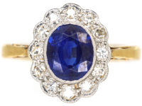 Edwardian 18ct Gold & Platinum, Sapphire & Diamond Oval Cluster Ring