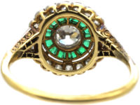 Art Deco 14ct Gold & Platinum, Diamond & Emerald Target Ring