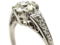 Art Deco Diamond Solitaire Ring with Diamond Set Shoulders