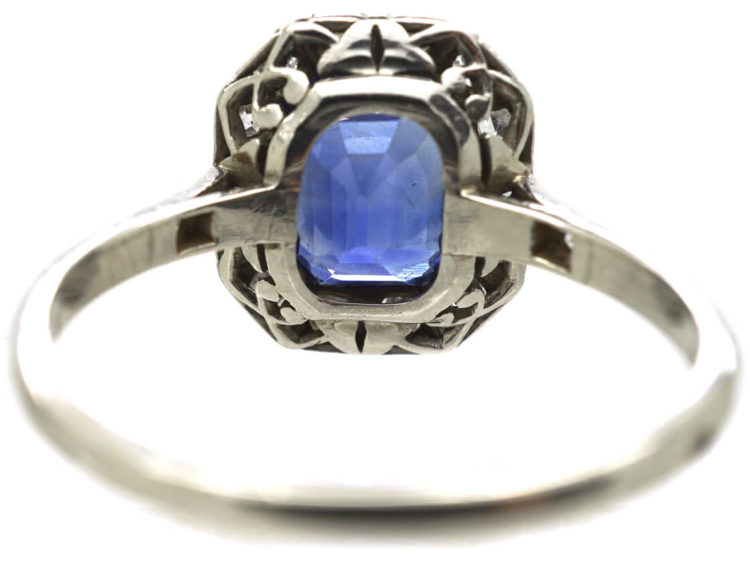 Art Deco Ceylon Sapphire & Diamond Platinum Octagonal Shaped Ring