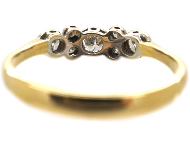 18ct Gold & Diamond Three Stone Ring with Small Diamonds In Between