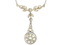 Edwardian 15ct Gold & Platinum Rose Diamond Pendant on Chain