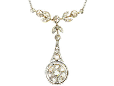 Edwardian 15ct Gold & Platinum Rose Diamond Pendant on Chain