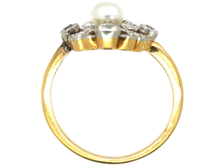 Edwardian 14ct Gold & Platinum, Pearl & Diamond Ring
