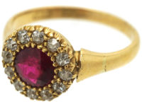 Edwardian 18ct Gold, Ruby & Diamond Cluster Ring