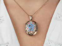 Victorian 9ct Gold, Forget Me Not Enamel & Natural Split Pearl Oval Locket