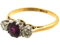 Art Deco 18ct Gold, Ruby & Diamond Three Stone Ring