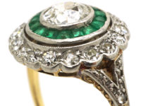 Art Deco 14ct Gold & Platinum, Diamond & Emerald Target Ring