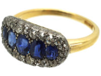 Victorian 18ct Gold Five Stone Sapphire & Diamond Ring