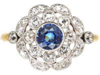 Edwardian 18ct Gold & Platinum, Sapphire & Diamond Cluster Ring