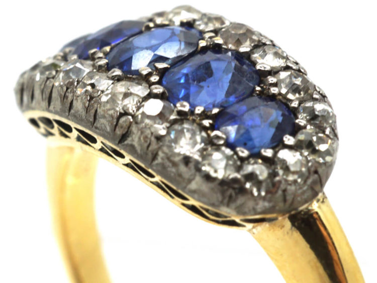 Victorian 18ct Gold Five Stone Sapphire & Diamond Ring
