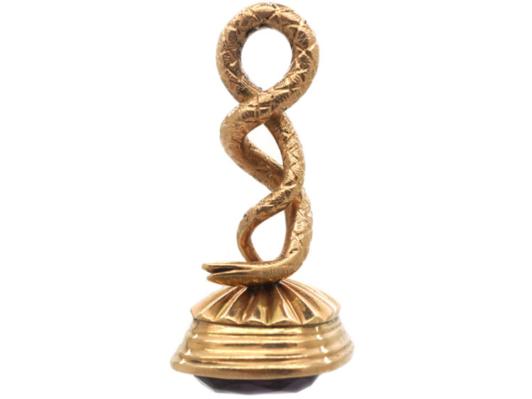 Georgian 15ct Gold Cased Snake Seal with Plain Amethyst Base