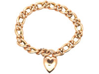 Edwardian 9ct Gold Curb Bracelet with Heart Shaped Padlock