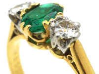18ct Gold, Emerald & Diamond Three Stone Ring