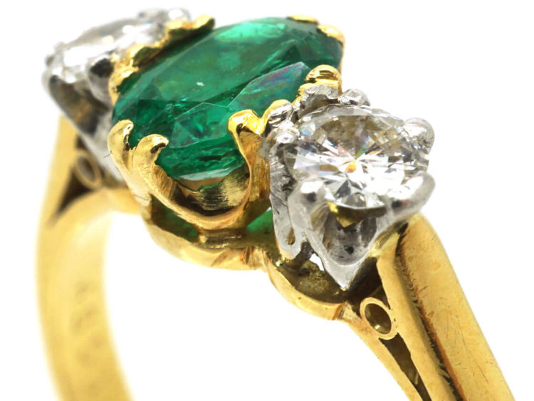 18ct Gold, Emerald & Diamond Three Stone Ring