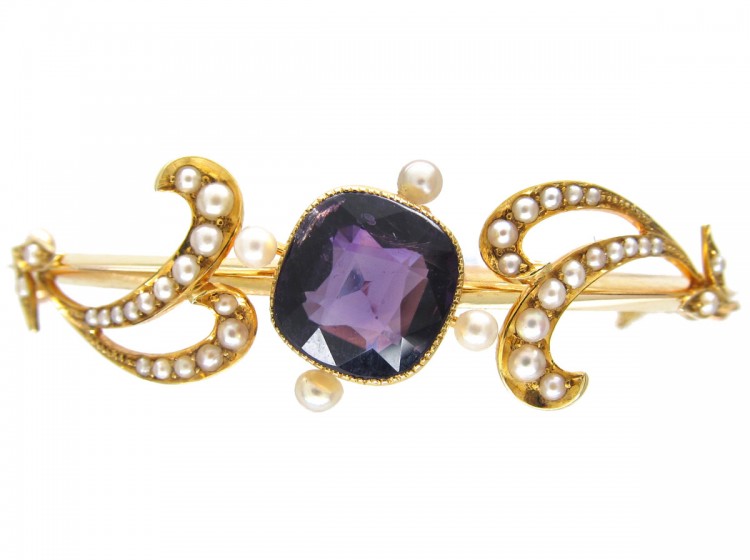 15ct Gold Amethyst & Natural Split Pearls Bangle
