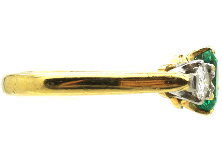 18ct Gold, Emerald & Diamond Three Stone Ring