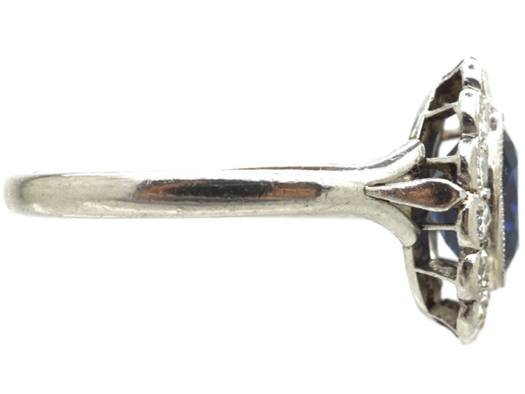 Edwardian Platinum, Sapphire & Diamond Oval Cluster Ring