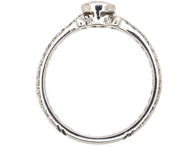18ct White Gold Solitaire Diamond Ring with Pave Set Diamond Shoulders