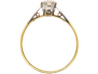 Art Deco 18ct Gold & Platinum, Diamond Solitaire Ring with Diamond Set Shoulders