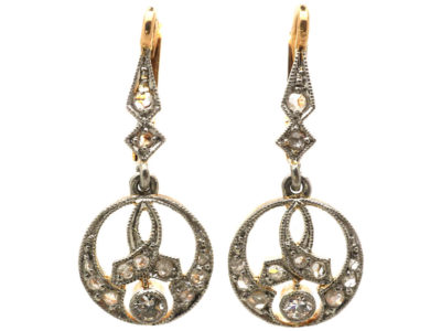 Edwardian 18ct Gold, Platinum & Diamond Drop Earrings