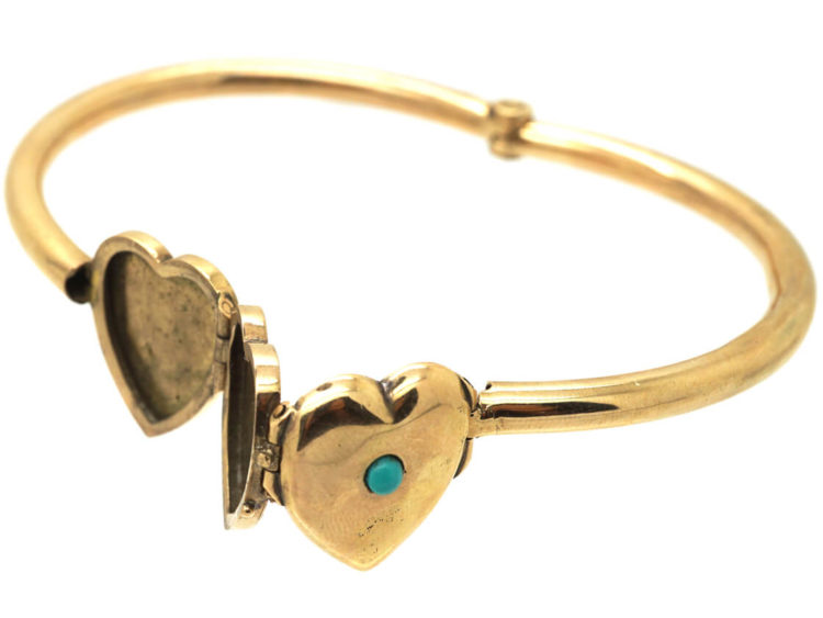 Edwardian 9ct Gold Bangle with Triple Opening Heart Locket