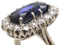 Art Deco 18ct White Gold & Colour Change Sapphire & Diamond Rectangular Cluster Ring