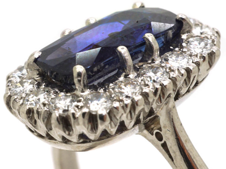 Art Deco 18ct White Gold & Colour Change Sapphire & Diamond Rectangular Cluster Ring