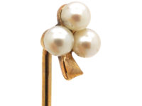 Edwardian 15ct Gold & Pearl Three Leaf Clover Tie Pin