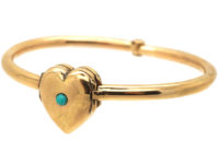 Edwardian 9ct Gold Bangle with Triple Opening Heart Locket