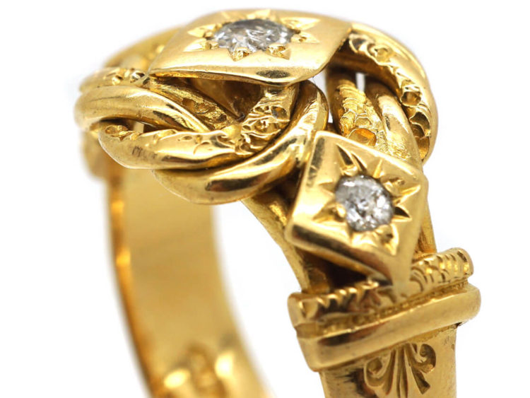 Victorian 18ct Gold Lover's Knot Ring set with Three Diamonds