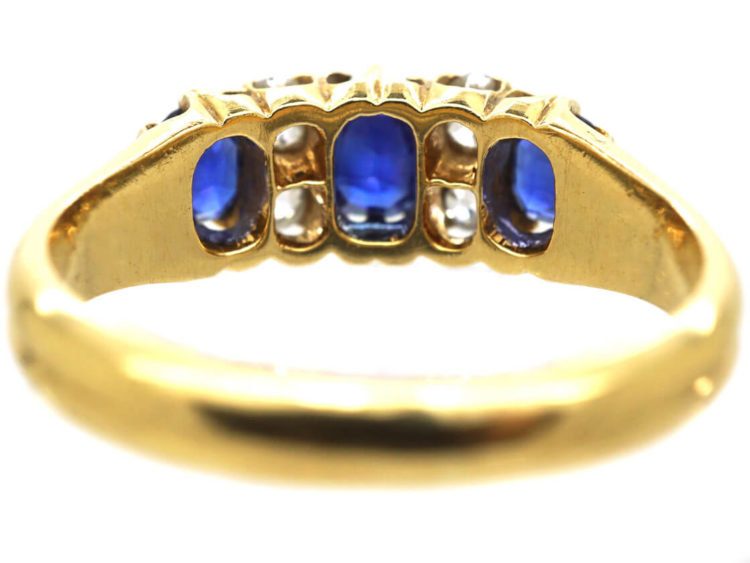 Victorian 18ct Gold Three Stone Sapphire & Diamond Ring