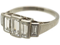 Art Deco Platinum & Five Stone Baguette Diamond Ring