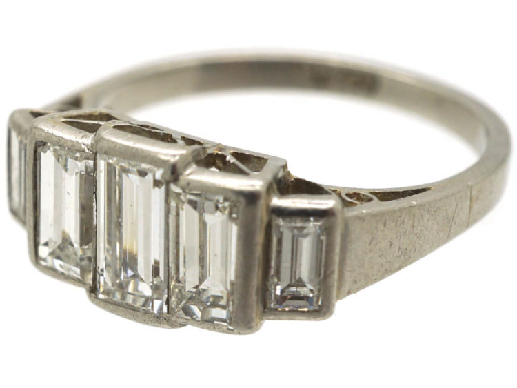 Art Deco Platinum & Five Stone Baguette Diamond Ring