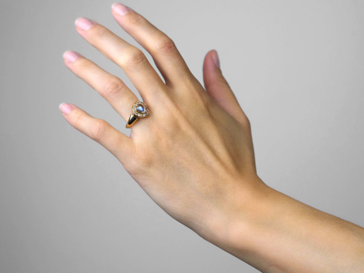 Edwardian 18ct Gold Moonstone & Diamond Heart Shaped Ring by Henry Barnett Joseph
