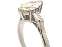 Platinum, Diamond Marquise Ring with Baguette Shoulders