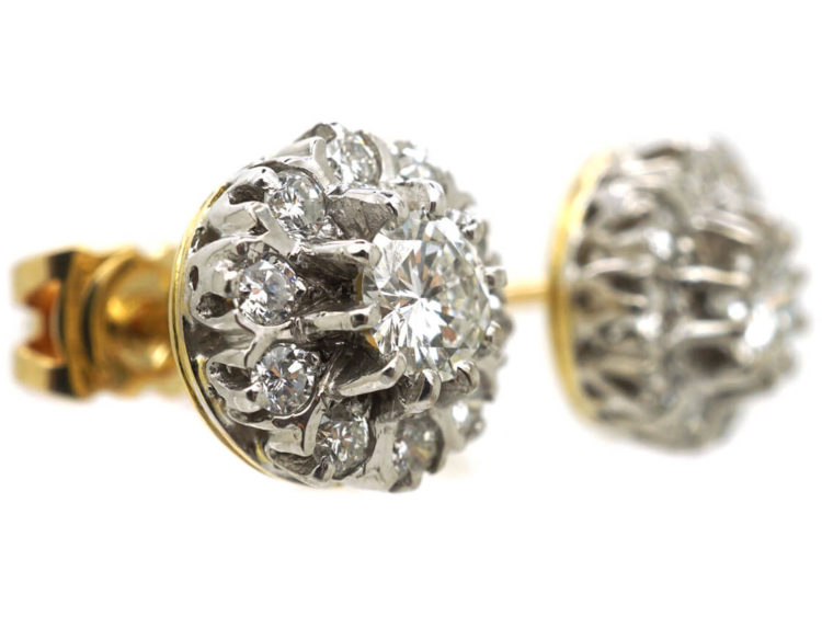 18ct White & Yellow Gold Diamond Cluster Earrings