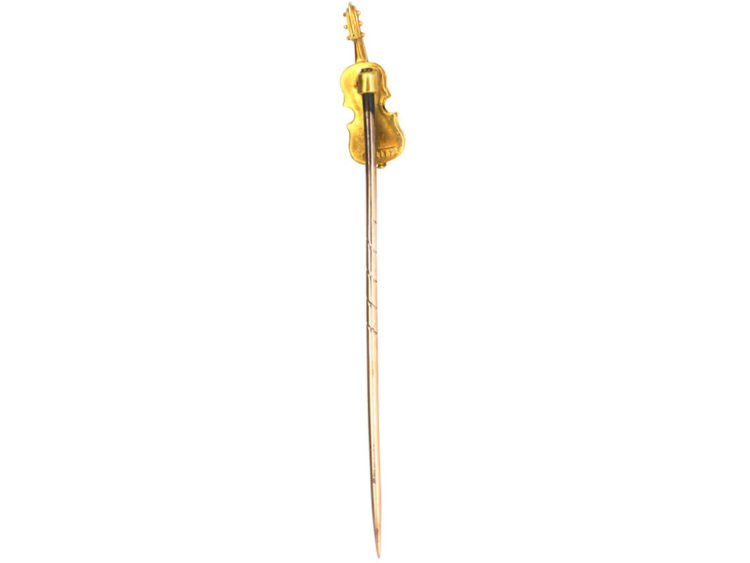 Edwardian 18ct Gold Tie Pin of a Cello