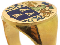 Large 18ct Gold & Enamel Signet Ring with Crest