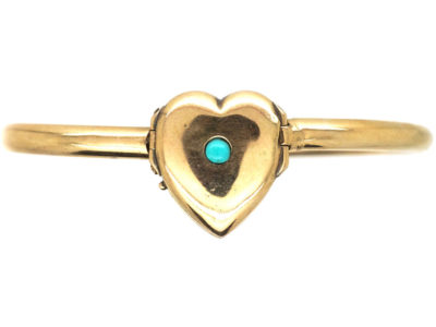 Edwardian 9ct Gold Bangle with Triple Opening Heart Locket