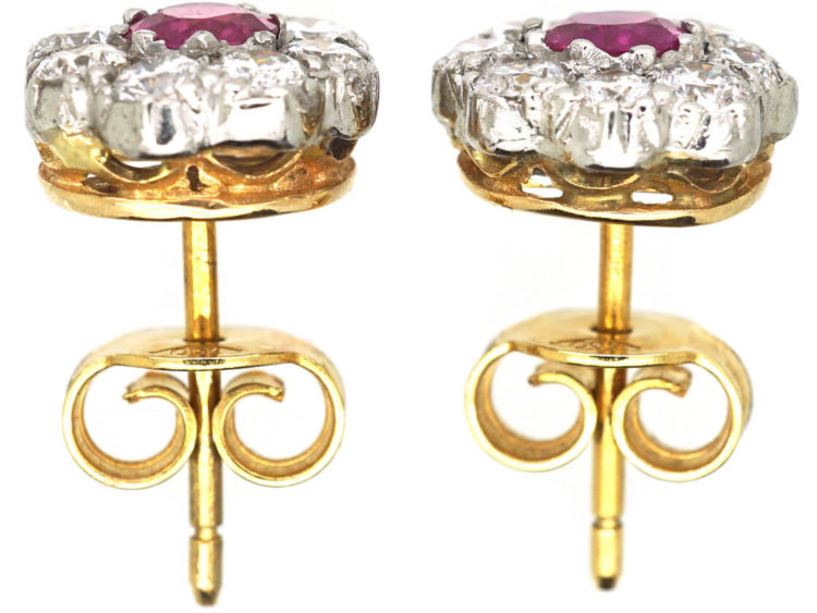 Ruby & Diamond Cluster Earrings