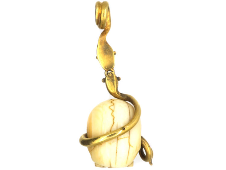 Victorian 18ct Gold & Bone Skull Memento Mori Pendant