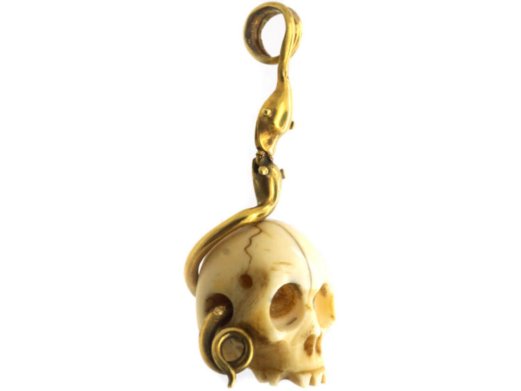 Victorian 18ct Gold & Bone Skull Memento Mori Pendant