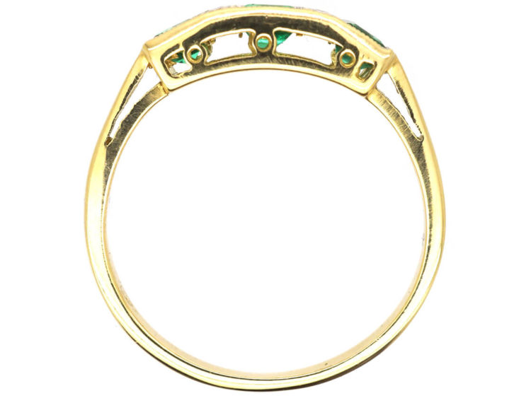 Art Deco 18ct Gold, Emerald & Diamond Ring Three Stone Ring