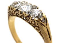 Victorian 18ct Gold, Three Stone Carved Half Hoop Diamond Ring